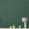 METRO PRISM WALLPAPER TRIANGLE GEOMETRIC WOW037 GOLD / EMERALD GREEN LUXURY