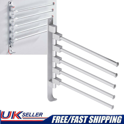 5 Arm Stainless Steel Towel Rack Holder Bathroom Wall Mounted Hanger Swivel Rail