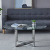 Modern Round Coffee Table Clear Glass Top with Cross Legs Living Room Office