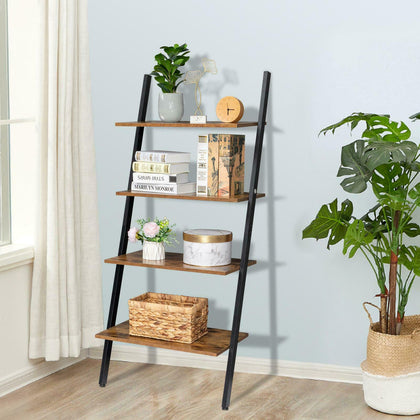 Ladder Shelf 4 Tier Leaning Storage Bookcase Display Unit