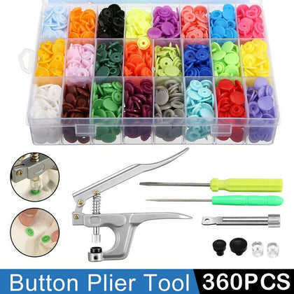 UK 360pcs/set Prong Pliers Ring Press Studs Snap Popper Fasteners Tool Kit