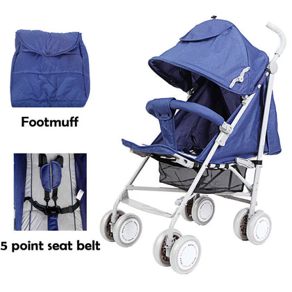 New Pushchair Baby Stroller Pram For Boys Foldable Blue With Detachable Footmuff