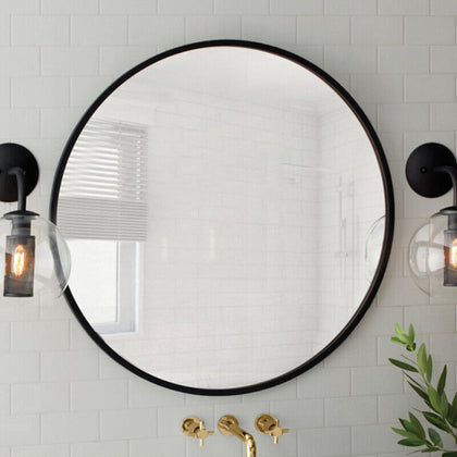 Large Black Framed Round Wall Mirror Modern Circle Glass Bathroom Bedroom Decor