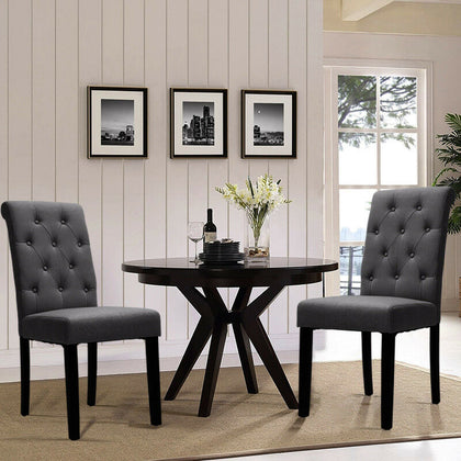 2/4x Dining Chairs Roll Top Scroll Button High Back Oak Legs Seat Dinning Room