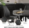 MDF Dining Table and PU Leather Chairs Set Middle Butterfly Extension Leaf Table