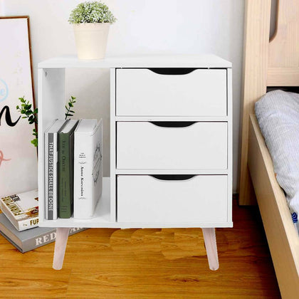 Modern Bedside Table Storage Cabinet Nightstand 3 Drawer Bedroom White Furniture