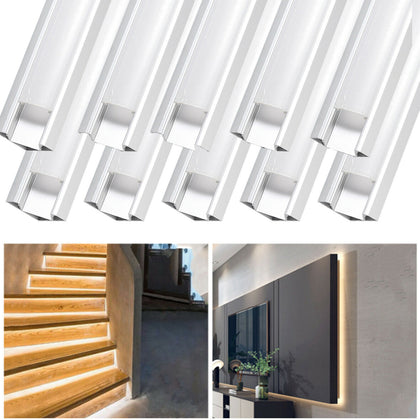 10X 1M V-shape Aluminium Channel Profile With Milky Cover For LED Strip Lights