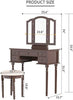 Vanity Dressing Table Set 5 Drawers Wooden Makeup Dresser Table Stool W/ Mirror