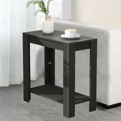 Retro Narrow Side Table 2-Tier End Table w/ Open Shelf Wood Nightstand Storage