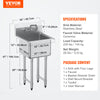 Commercial Utility & Prep Sink 1 Compartment Stainless Steel Backsplash