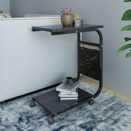 Mobile Sofa Bed Side Table End Table Coffee Tray Book Stand Black Walnut Home BN