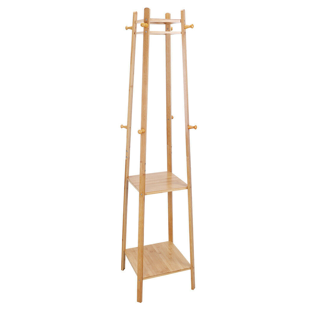 Entryway Hats Coats Rack with Shoes Shelf Set Storage Hallway Organizer Bamboo
