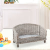 Natural Wicker Pet Bed Handmade Raised Cat Dog Sofa Couch - Cushion Optional