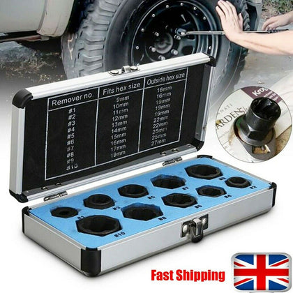 10X Locking Wheel Nut Remover Grip Twist Sockets Damaged Bolts Tool Easy Out Set