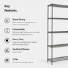 5 Tier Metal Shelving Wire Shelf Workshop Kitchen Storage Rack Office Unit Stand