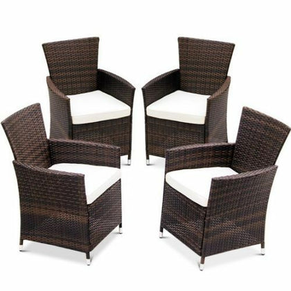 4 X RATTAN GARDEN FURNITURE DINING CHAIRS SET OUTDOOR PATIO CONSERVATORY WICKER