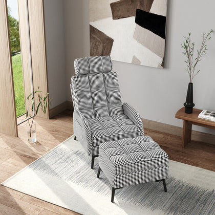 Set of 2 Modern Recliner Armchair & Stool Adjustable Single Sofa Bedroom Chair