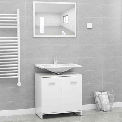 Bathroom Furniture Set 3 Piece High Gloss White Chipboard Furniture