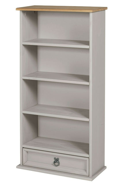 Corona DVD Rack Grey Wax Bookcase 1 Drawer Solid Pine by Mercers Furniture®
