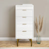 Tall Narrow White High Gloss Chest of 5 Drawers with Mirror - Valencia VLC009A