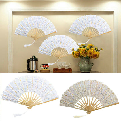 Vintage Dance Hand Fan Folding Party Lace Bamboo Fan Dancing Photography Props