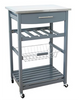 Grey Kitchen Trolley Stainless Steel Wine Rack Drawer Basket Storage Cart