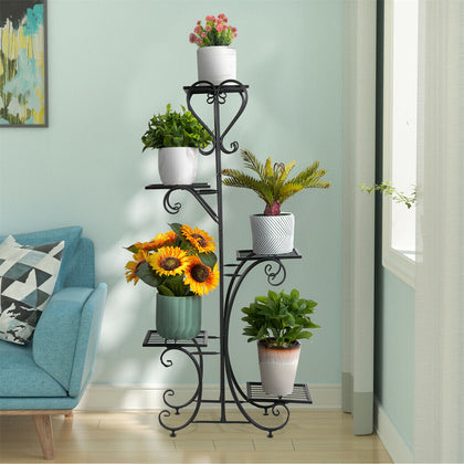 116cm Tall Metal Flower Stand Corner Plant Pot Saucer Shelf 5 Tier Indoor Garden