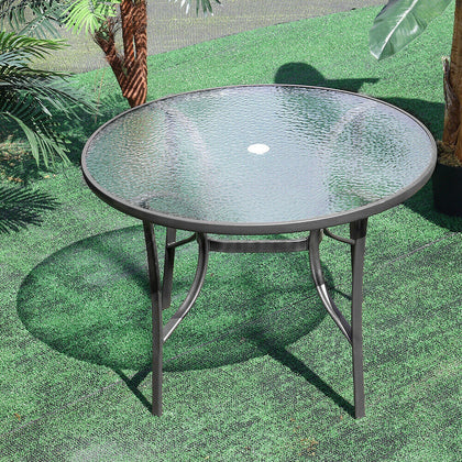Outdoor Patio Dining Table Garden Bistro Cafe Table Glass Top with Parasol Hole