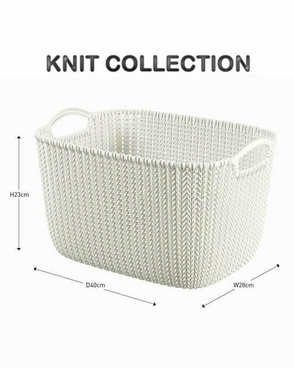 Curver 5 Knit Baskets Rectangular 19-Litre Oasis White Storage Box Bin Organiser