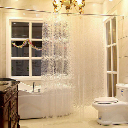 180*180cm 3D Bath Shower Curtain Clear Plastic Diamond Cube Thick PEVA 12 Hooks