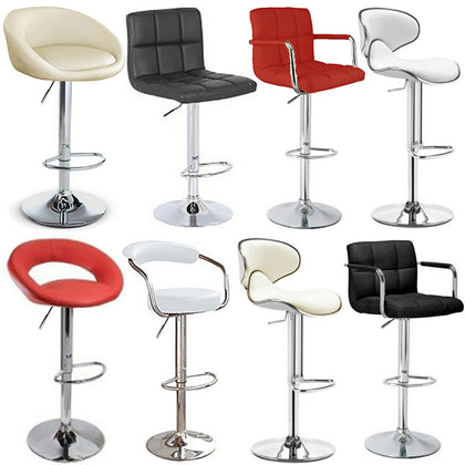 Breakfast Bar Stool PU Leather Swivel Kitchen Chrome Metal Base + Gas Lift