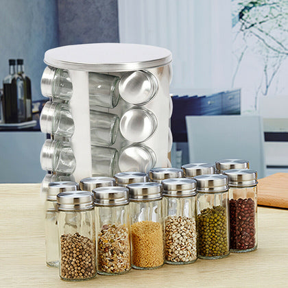 16-Jar Revolving Countertop Spice Rack Organizer Herb Spice Seasoning Tower Rack