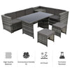 Rattan Garden Furniture 7 Seater Corner Sofa Stool Dining Table Outdoor Set Grey