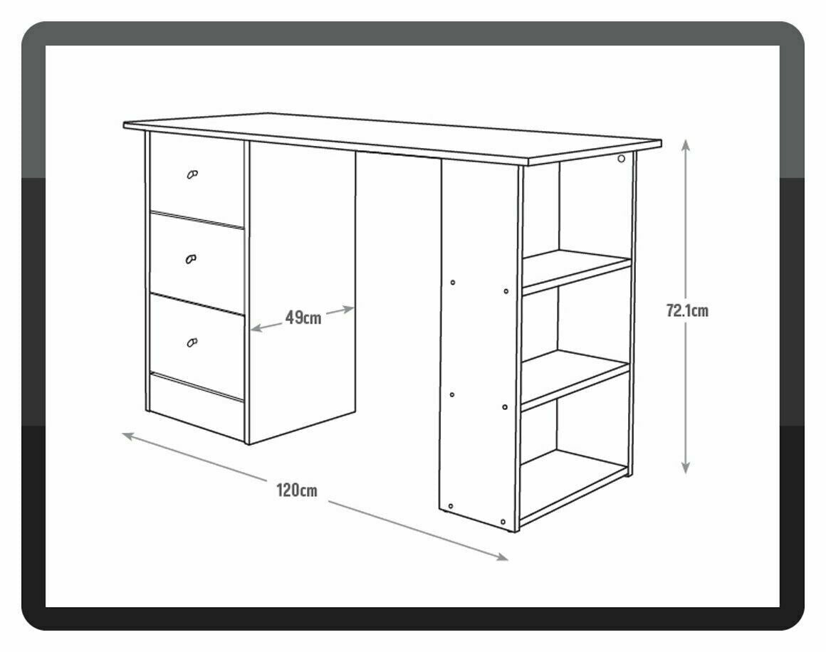 Home Malibu 3 Drawer Office Desk Black Quildinc