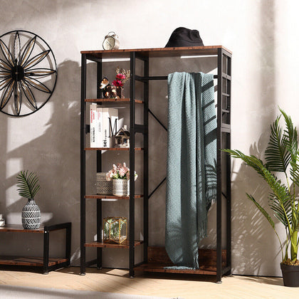 Industrial Wardrobe Vintage Clothes Hanging Rail Storage Shelves Tidy Organizer