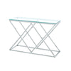 Modern Console Table Side Table with Clear Tempered Glass and Chrome Cross Legs