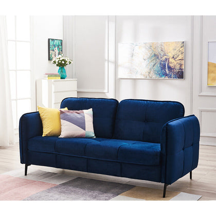 2, 3 Seater Velvet / Linen Fabric Sofa Upholstered Cushion Couch with Metal Legs