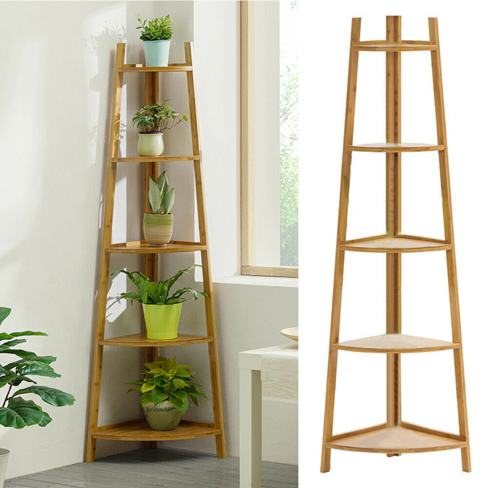 Bamboo Wooden Corner Storage Shelf Rack Ladder Shelving Unit Display Plant Stand