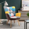 Upholstered Patchwork Armchair Padded Seat Wingback Chair Lounge Sofa Footstool