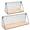 2x Vintage Wall Shelf Unit Retro Wood Industrial Metal Wire Rack Storage Display