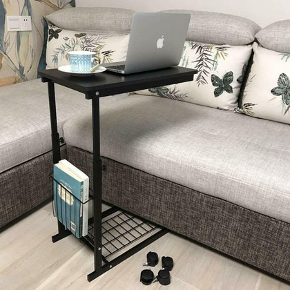 Mobile Sofa Side End Coffee C Shape Table Laptop Stand Rolling Castors Storage