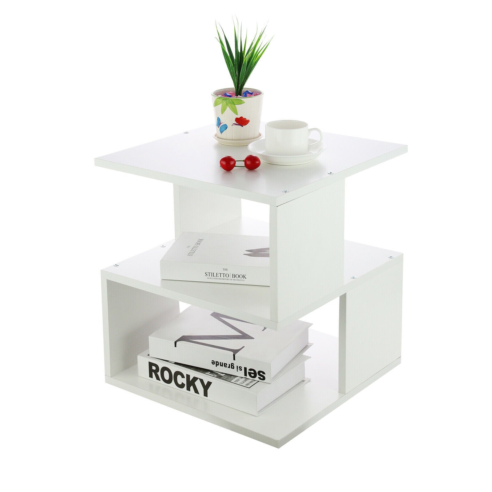 Modern Coffee Tea Table Square Side Desk Bedroom Nightstand with Storage Shelf
