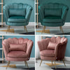 Lotus Seat Velvet Fabric Tub Chair Winged Scallop Shell Back Armchair Metal Legs