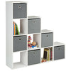 White 10 Cube Shelving Unit Storage Furniture Shelf 6 Grey Fabric Boxes