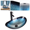 Bathroom Countertop Basin Sink Tempered Glass Wash Bowl Set w/ Tap Pop-up Waste
