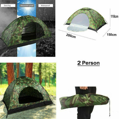 Camo 2 Man Person Camping Tent Waterproof Folding Tent Hiking 4 Season Tent UK