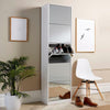 6ft White Shoe Cabinet Mirrored Storage Cupboard Footwear Stand Rack Organiser