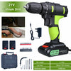 21V Cordless Drill Set Driver Screwdriver w/2 Lithium Ion Batteries/Fast Charge