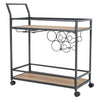 Wooden 2 Tier Kitchen Serving Cart Drinks Tea Trolley with Wine Glass Rack Shelf
