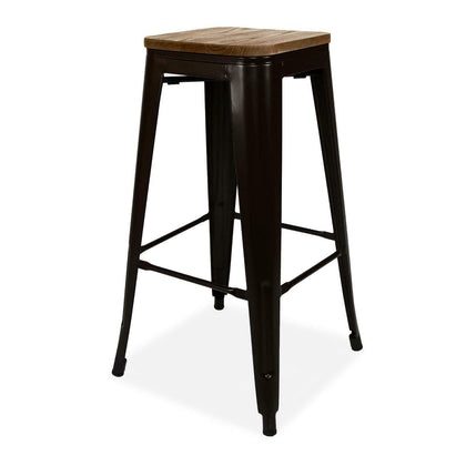 Industrial Metal Barstool with Wooden Seat Stackable Breakfast Bar Stool